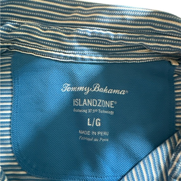 Tommy Bahama Men's Island Zone Polo Large Blue Logo Striped Shirt - Picture 4 of 5